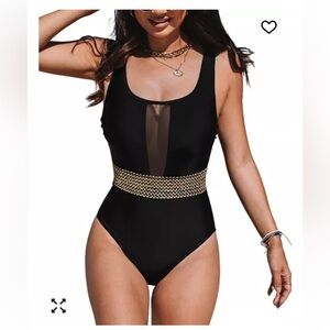 NWT Women's Mesh Tummy Control Back Crisscross One Piece Swimsuit